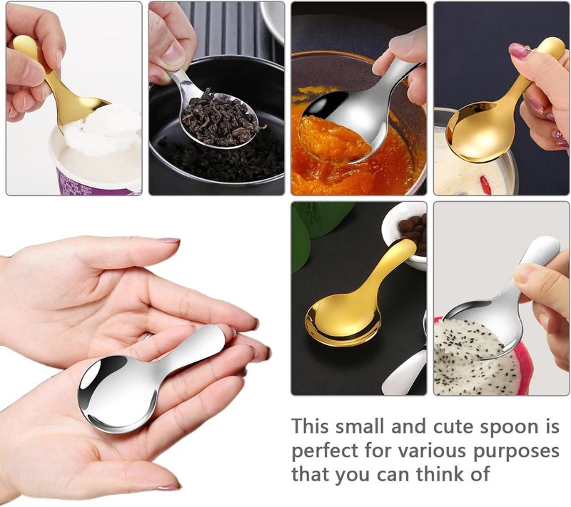 ICSTM Small Scoops for Canisters,4 Pcs Coffee Scoops,Short Handle Spoons for Salt Sugar Condiments Coffee Tea Dessert (Gold and Silver) - Image 2